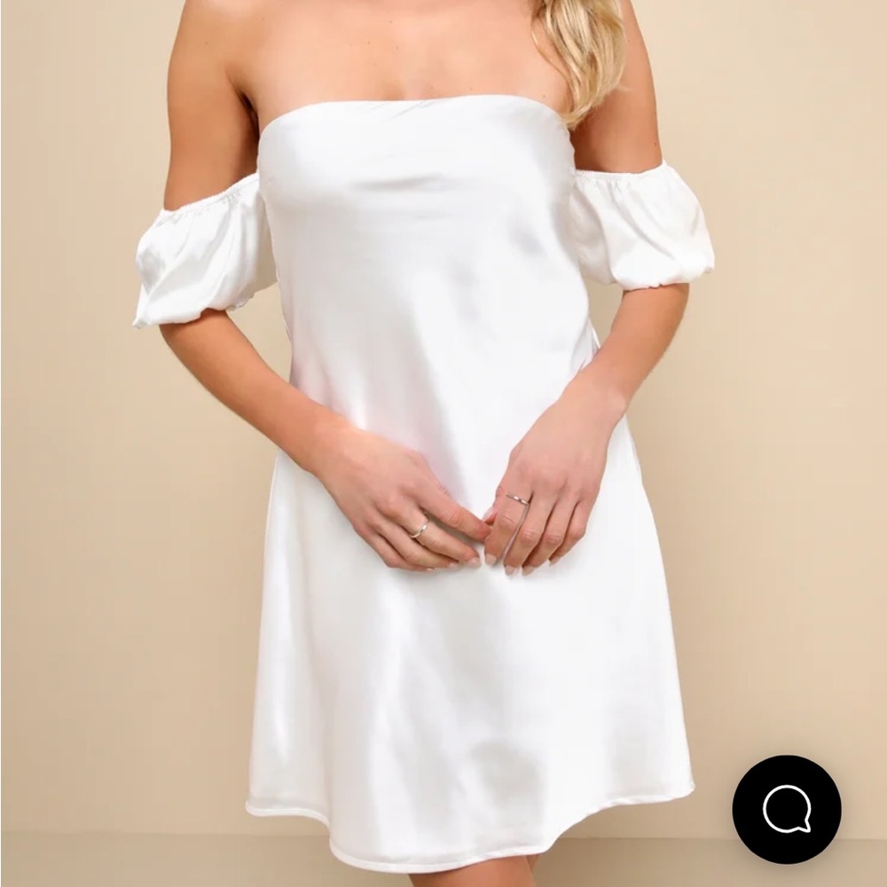 NWT Lulu’s Off-Shoulder White Satin Mini Dress